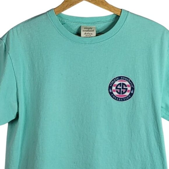 Simply Southern Women Pineapple T Shirt Green Mint Medium Floral S/S Pink READ - Picture 3 of 9